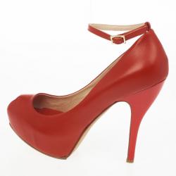 مملوكة مسبقًا McQ By Alexander McQueen Red Leather Peep Toe Burlesque Size 41