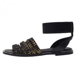 Pre Owned McQ by Alexander McQueen Croc Print Ankle Strap Erin Flat Sandals Size 36