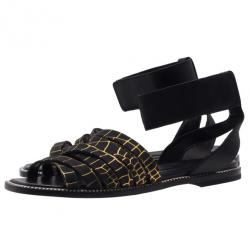 Pre Owned McQ by Alexander McQueen Croc Print Ankle Strap Erin Flat Sandals Size 36