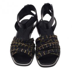 Pre Owned McQ by Alexander McQueen Croc Print Ankle Strap Erin Flat Sandals Size 36