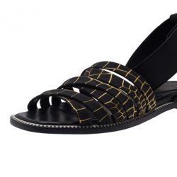 Pre Owned McQ by Alexander McQueen Croc Print Ankle Strap Erin Flat Sandals Size 36