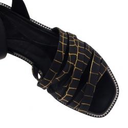 Pre Owned McQ by Alexander McQueen Croc Print Ankle Strap Erin Flat Sandals Size 36