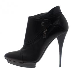 مملوكة مسبقًا McQ by Alexander McQueen Black Leather Biker Ankle Boots Size 40
