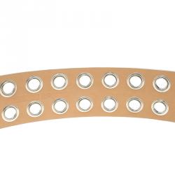 Pre Owned McQ by Alexander McQueen White Leather Circle Buckle Belt XXL