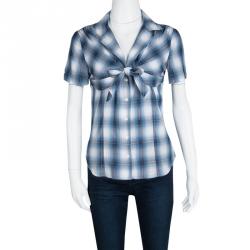 Pre Owned Alexander McQueen Lurex Detail Checked Front Tie Shirt M