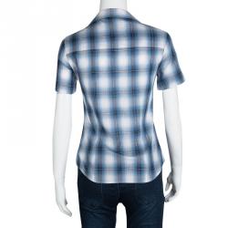 Pre Owned Alexander McQueen Lurex Detail Checked Front Tie Shirt M