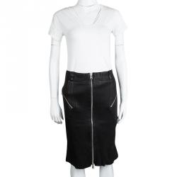 Pre Owned McQ By Alexander McQueen Black Lamb Leather Ruffled Back Pencil Skirt S