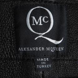 Pre Owned McQ By Alexander McQueen Black Lamb Leather Ruffled Back Pencil Skirt S