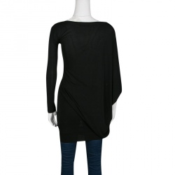 McQ By Alexander McQueen Black Draped Knit Asymmetric Top XS
