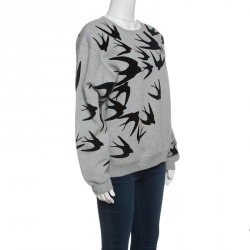 Pre Owned McQ By Alexander McQueen Grey Flocked Swallow Sweatshirt S