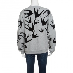 Pre Owned McQ By Alexander McQueen Grey Flocked Swallow Sweatshirt S