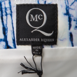 Pre Owned McQ by Alexander McQueen Blue and White Marble Printed Glazed Leather A Line Skirt M