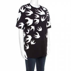 McQ by Alexander McQueen Black Swallow Printed Cotton T- Shirt XL
