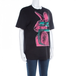 Pre Owned McQ by Alexander McQueen Black Glitch Bunny Printed Cotton T-Shirt L