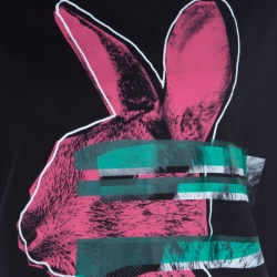 Pre Owned McQ by Alexander McQueen Black Glitch Bunny Printed Cotton T-Shirt L