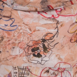 Pre Owned McQ by Alexander McQueen London Doodle Print Frayed Edge Asymmetric Cotton Top M