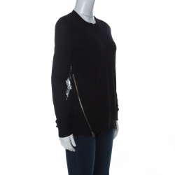 McQ by Alexander McQueen Black Wool & Lace Side Zip Detail Top S