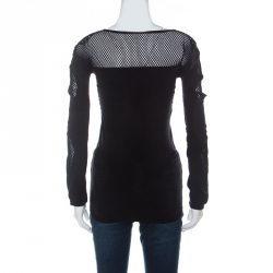 Pre Owned McQ by Alexander McQueen Black Stretch Perforated Knit Bodycon Top L