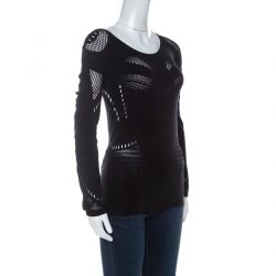 Pre Owned McQ by Alexander McQueen Black Stretch Perforated Knit Bodycon Top L