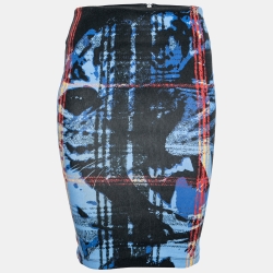 Black & Blue Printed Cotton Pencil Skirt