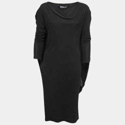 Pre Owned McQ by Alexander McQueen Black Jersey Draped Cape-Effect Midi Dress L