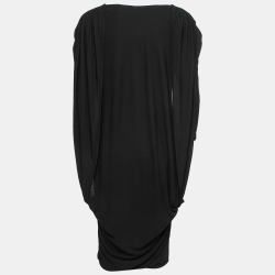 Pre Owned McQ by Alexander McQueen Black Jersey Draped Cape-Effect Midi Dress L