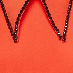 Pre Owned McQ by Alexander McQueen Orange Embellished Collar Cady Flared Dress M