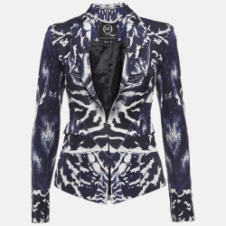 McQ by Alexander McQueen Blue/White Abstract Print Cotton Blend Blazer XS 