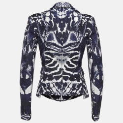 McQ by Alexander McQueen Blue/White Abstract Print Cotton Blend Blazer XS 