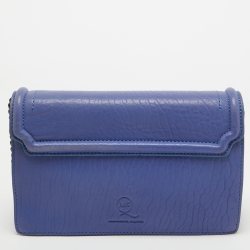 Pre Owned McQ by Alexander McQueen Blue Pebbled Leather Simple Fold Shoulder Bag