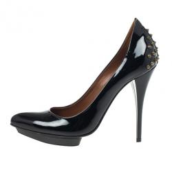 Pre Owned McQ by Alexander McQueen Black Patent Studded Pointed Toe Pumps Size 41