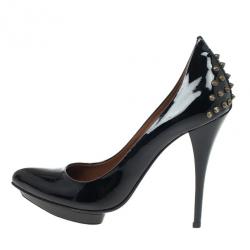 Pre Owned McQ by Alexander McQueen Black Patent Studded Pointed Toe Pumps Size 41