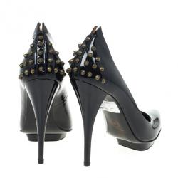 Pre Owned McQ by Alexander McQueen Black Patent Studded Pointed Toe Pumps Size 41