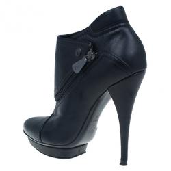Pre Owned McQ by Alexander McQueen Black Leather Ankle Boots Size 38