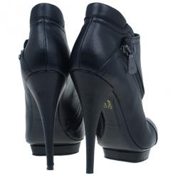 Pre Owned McQ by Alexander McQueen Black Leather Ankle Boots Size 38