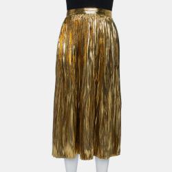 Gold Lurex Silk Pleated Sadiola Midi Skirt