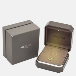 Pre Owned Messika Lucky Eye Malachite Diamond 18K Yellow Gold Necklace