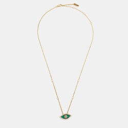 Pre Owned Messika Lucky Eye Malachite Diamond 18K Yellow Gold Necklace