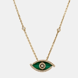 Pre Owned Messika Lucky Eye Malachite Diamond 18K Yellow Gold Necklace