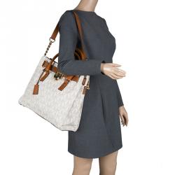 Pre Owned حقيبة مايكل كورس هاميلتون جلد أبيض/بني