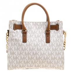 Pre Owned حقيبة مايكل كورس هاميلتون جلد أبيض/بني