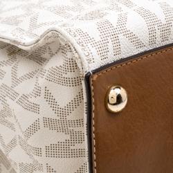 Pre Owned حقيبة مايكل كورس هاميلتون جلد أبيض/بني