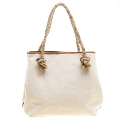 Pre Owned Michael Kors Off-White/Camel Canvas Shopper Tote