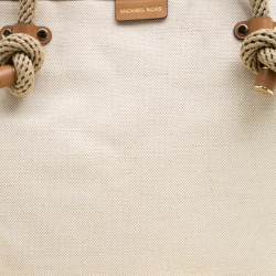 Pre Owned Michael Kors Off-White/Camel Canvas Shopper Tote