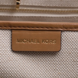 Pre Owned Michael Kors Off-White/Camel Canvas Shopper Tote