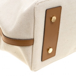 Pre Owned Michael Kors Off-White/Camel Canvas Shopper Tote