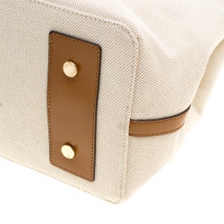 Pre Owned Michael Kors Off-White/Camel Canvas Shopper Tote