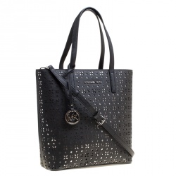 مملوكة مسبقًا حقيبة يد مايكل مايكل كورس هايلي متوسطة جلد قصة ليزر سوداء