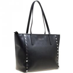 Pre Owned Michael Kors Black Leather Large Rivington Studded Tote