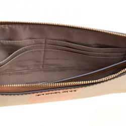 Pre Owned حقيبة حمالة معصم مايكل كورس دنيلا مخطط منتصف كبير جلد برتقالية/ بنية فاتحة